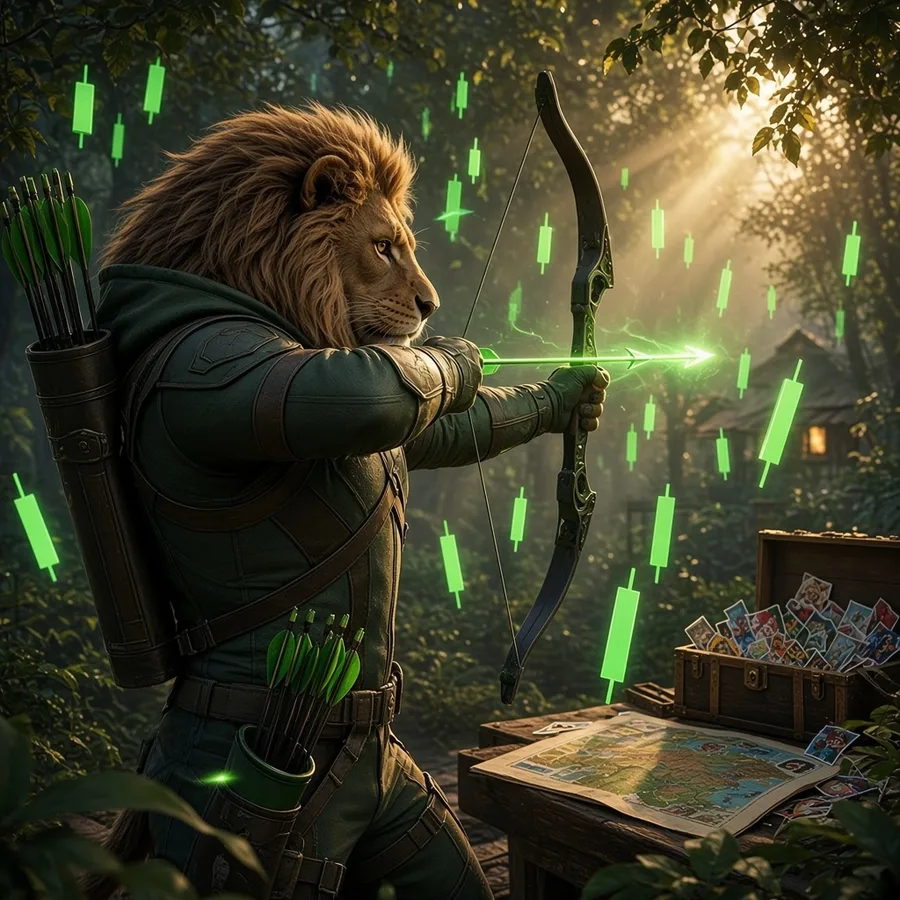 CRobinHood shooting green candles in the forest