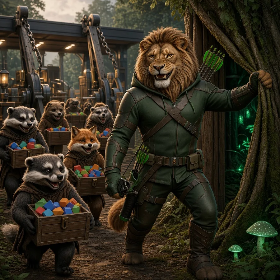CRobinHood leading the Merry Raccoons carrying loot